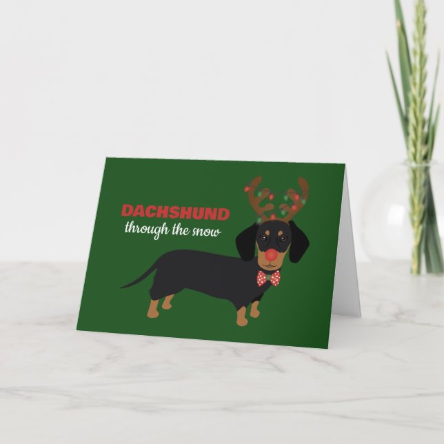 Cartes Pour Fêtes Annuelles Dachshund dans la neige Doxie Chien de rennes mign (Devant)