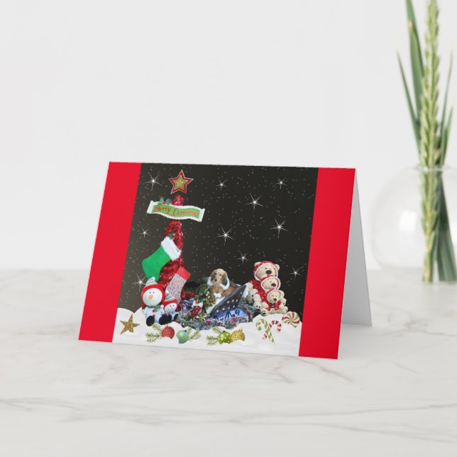 Cartes Pour Fêtes Annuelles Dachshund dans son Sleigh de Noël (Devant)