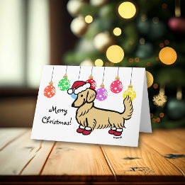 Cartes Pour Fêtes Annuelles Dachshund de crème à pois longs Noël
