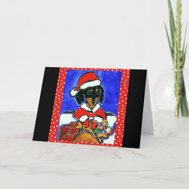 Cartes Pour Fêtes Annuelles Dachshund de Noël (Devant)