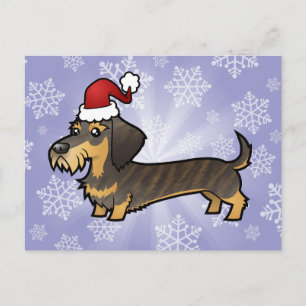 Cartes Pour Fêtes Annuelles Dachshund de Noël (cheveux filaires)
