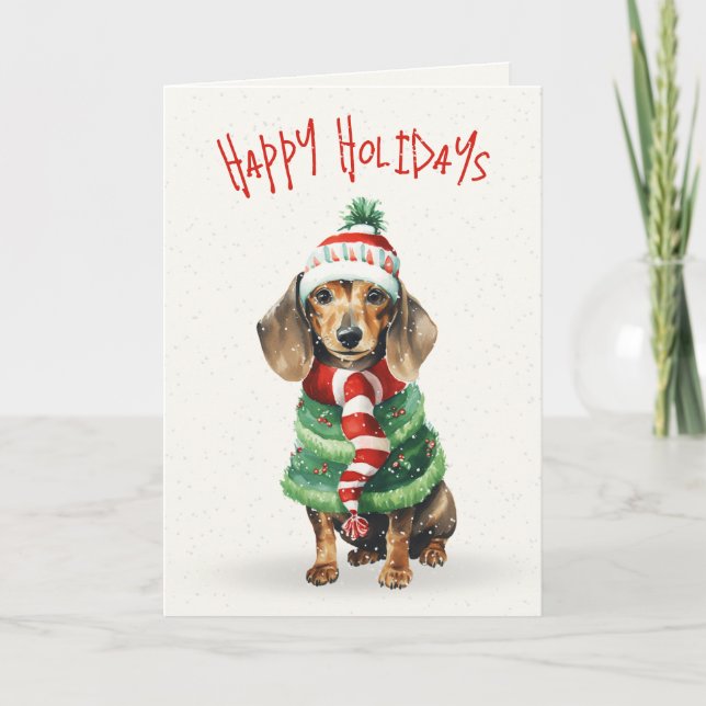 Cartes Pour Fêtes Annuelles Dachshund De Noël Dans Les Snowflakes (Devant)