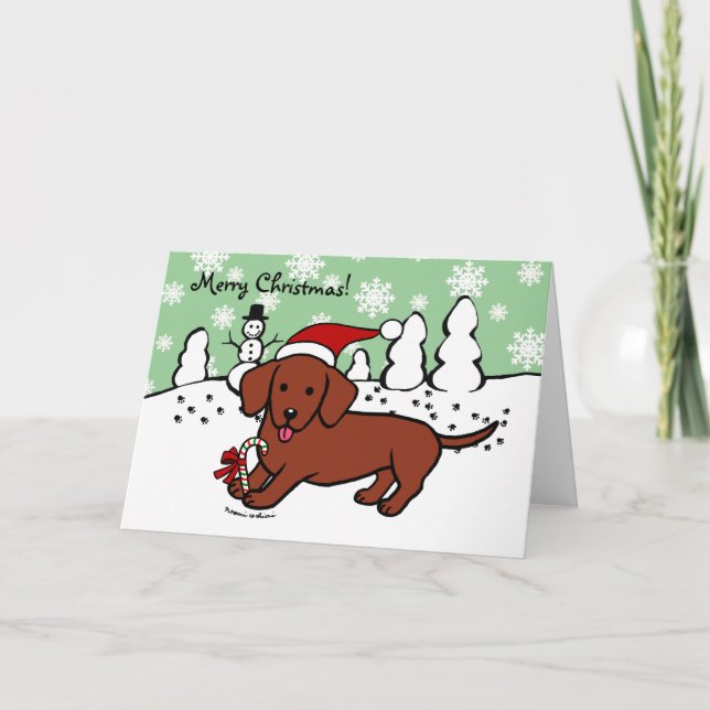 Cartes Pour Fêtes Annuelles Dachshund Dessin de Christmas (Devant)
