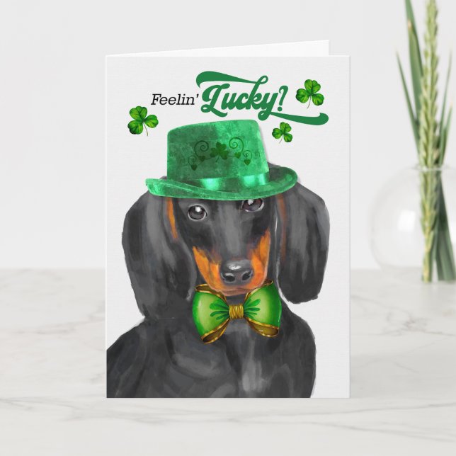 Cartes Pour Fêtes Annuelles Dachshund Dog Feelin' Lucky St Patrick's Day (Devant)