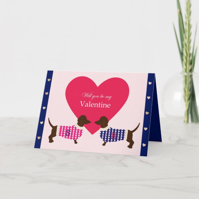 Cartes Pour Fêtes Annuelles Dachshund Dog Heart Monogramme initial plié (Devant)