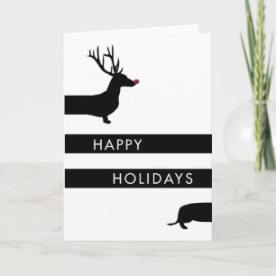Cartes Pour Fêtes Annuelles Dachshund drôle avec bois de cerf Joyeux Noël