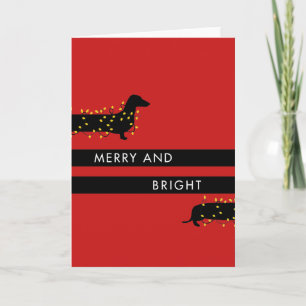 Cartes Pour Fêtes Annuelles Dachshund drôle avec les lumières de Noël
