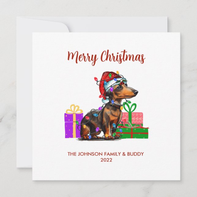 Cartes Pour Fêtes Annuelles Dachshund et les lumières de Noël (Devant)