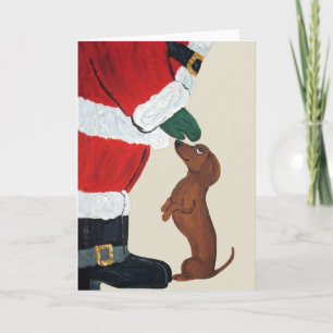 Cartes Pour Fêtes Annuelles Dachshund Et Père Noël