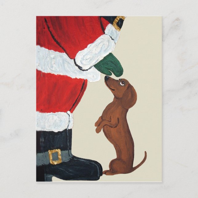 Cartes Pour Fêtes Annuelles Dachshund Et Père Noël (Devant)