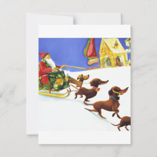 Cartes Pour Fêtes Annuelles Dachshund festif et Père Noël tirant sur l'aquarel