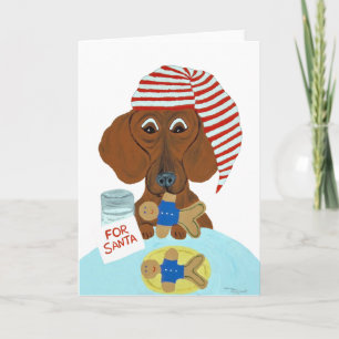 Cartes Pour Fêtes Annuelles Dachshund Garder Père Noël des cookies