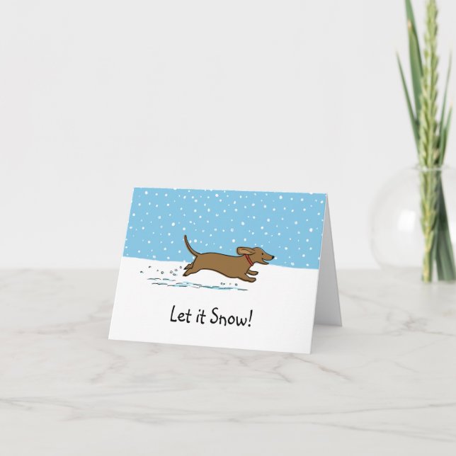 Cartes Pour Fêtes Annuelles Dachshund Laissez-le neiger - Joyeux Noël au chien (Devant)