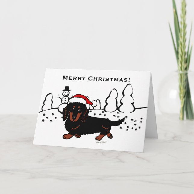 Cartes Pour Fêtes Annuelles Dachshund Long Haired Black et Tan (Devant)