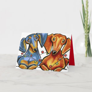 Cartes Pour Fêtes Annuelles Dachshund lumières de Noël rouge à l'intérieur per