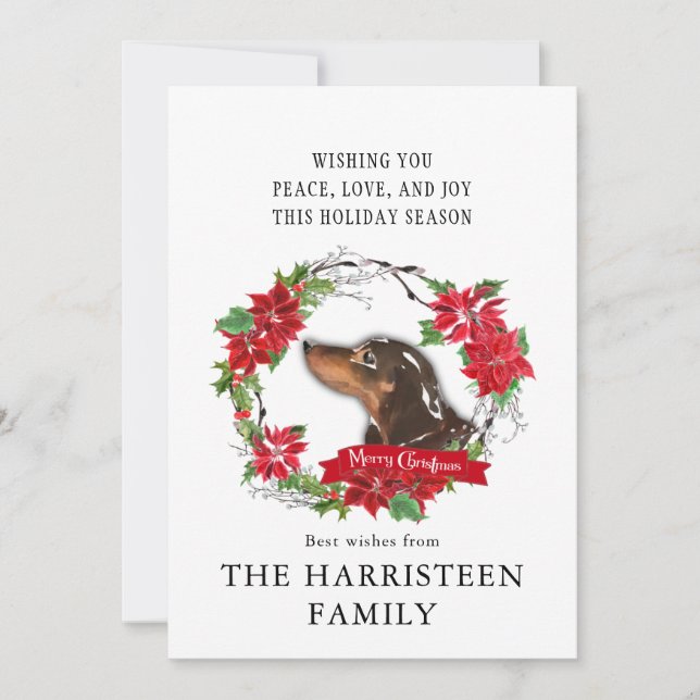 Cartes Pour Fêtes Annuelles Dachshund marron Aquarelle Poinsettia Noël (Devant)