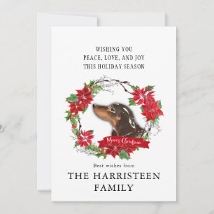 Cartes Pour Fêtes Annuelles Dachshund marron Aquarelle Poinsettia Noël