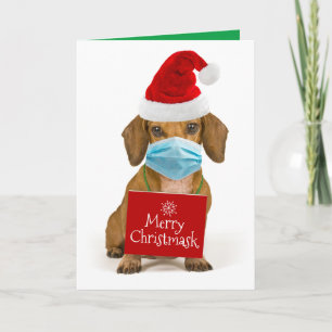 Cartes Pour Fêtes Annuelles Dachshund mignon avec masque facial - Joyeux Chris