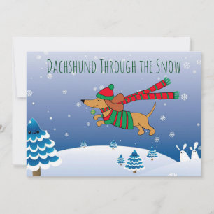Cartes Pour Fêtes Annuelles Dachshund Neige Mat 5" x 7", Enveloppe Blanche Inc