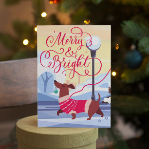 Cartes Pour Fêtes Annuelles Dachshund Noël  Joyeux Bright Calligraphie