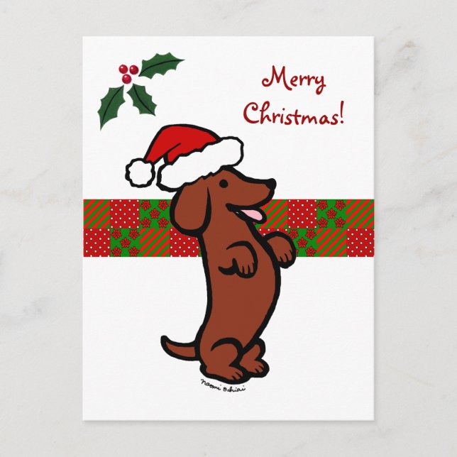 Cartes Pour Fêtes Annuelles Dachshund Noël Santa Hat (Devant)