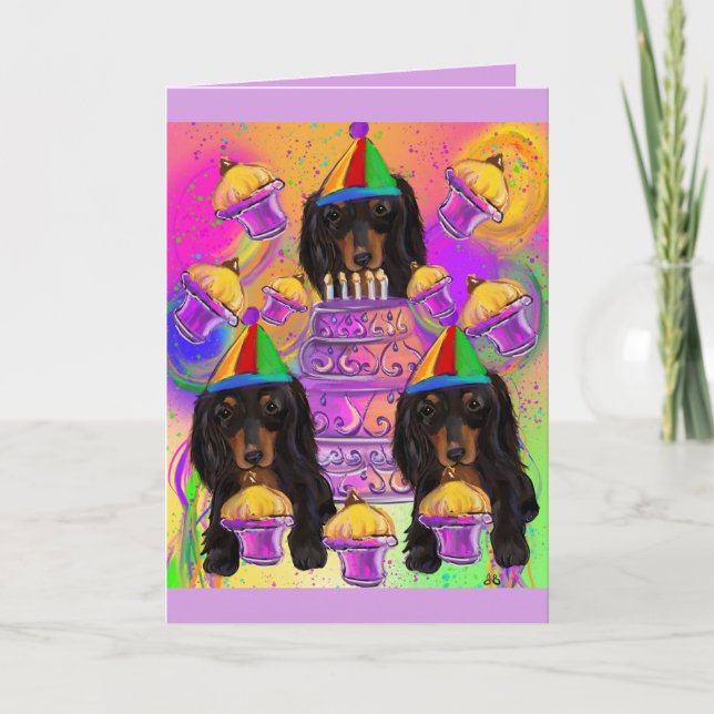 Cartes Pour Fêtes Annuelles Dachshund noir à poils longs (Devant)