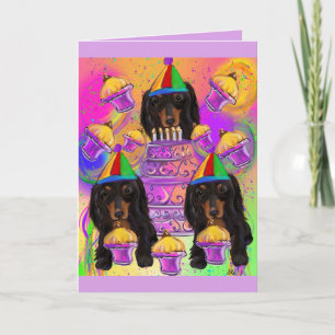 Cartes Pour Fêtes Annuelles Dachshund noir à poils longs