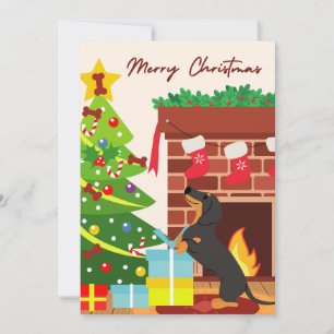 Cartes Pour Fêtes Annuelles Dachshund noir arbre de Noël Chien biscuits Drôle