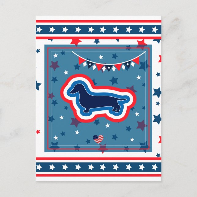 Cartes Pour Fêtes Annuelles Dachshund Patriotique Rouge Blanc Et Bleu 4 juille (Devant)