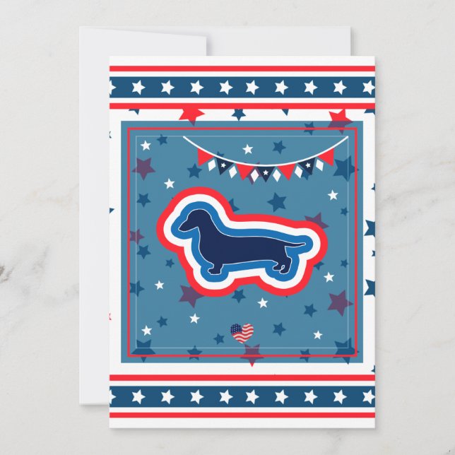 Cartes Pour Fêtes Annuelles Dachshund Patriotique Rouge Blanc Et Bleu 4 juille (Devant)
