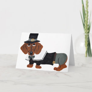 Cartes Pour Fêtes Annuelles Dachshund Pèlerin de Thanksgiving