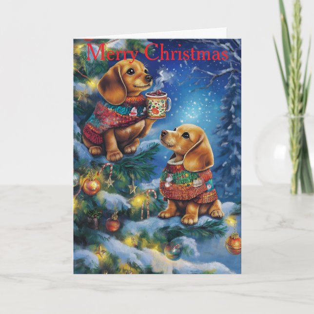 Cartes Pour Fêtes Annuelles Dachshund Puppies at Christmas (Devant)