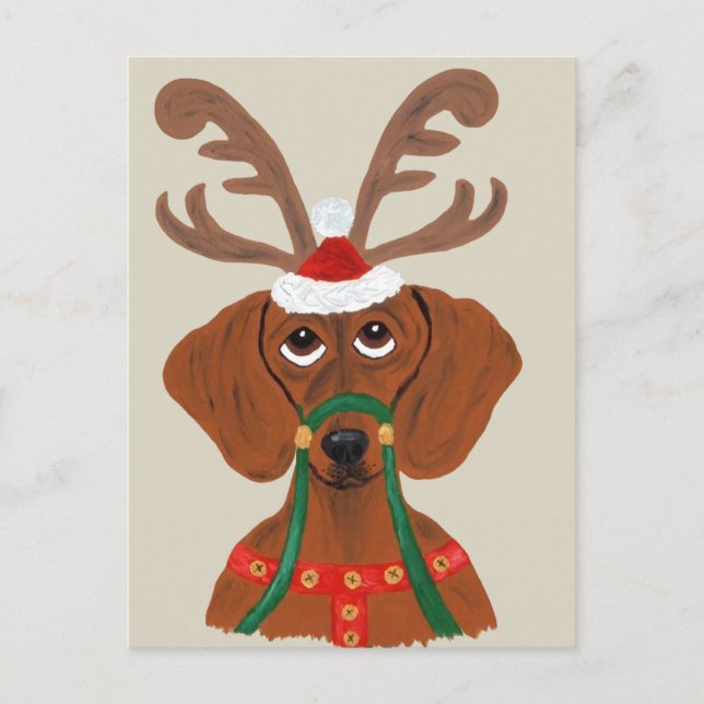 Cartes Pour Fêtes Annuelles Dachshund Reindeer (Devant)