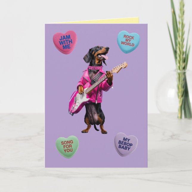 Cartes Pour Fêtes Annuelles Dachshund Rocker Valentine Card (Devant)