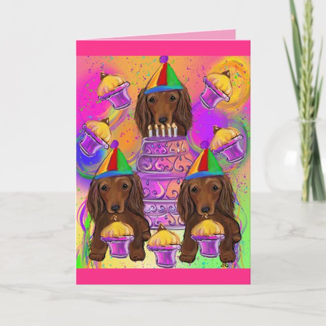 Cartes Pour Fêtes Annuelles Dachshund roux à poil long (Devant)