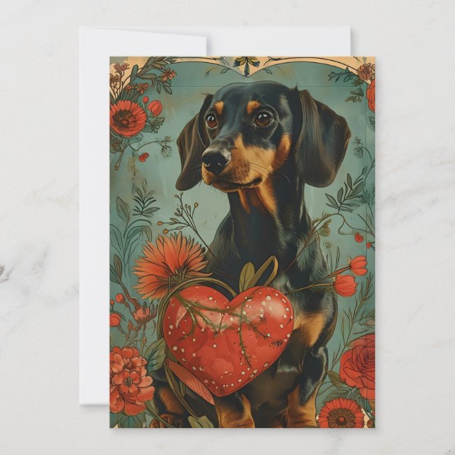 Cartes Pour Fêtes Annuelles Dachshund Saint-Valentin Vintage (Devant)