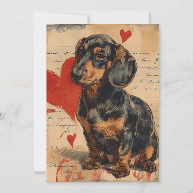 Cartes Pour Fêtes Annuelles Dachshund Saint-Valentin vintage (Devant)