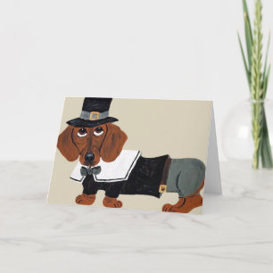 Cartes Pour Fêtes Annuelles Dachshund Thanksgiving Pilgrim