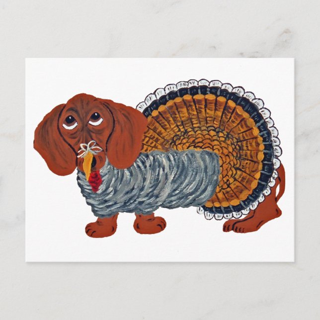 Cartes Pour Fêtes Annuelles Dachshund Thanksgiving Turquie (Devant)