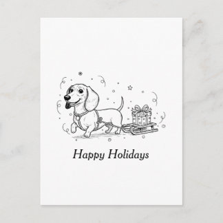 Cartes Pour Fêtes Annuelles Dachshund tirant un traîneau avec des cadeaux de N