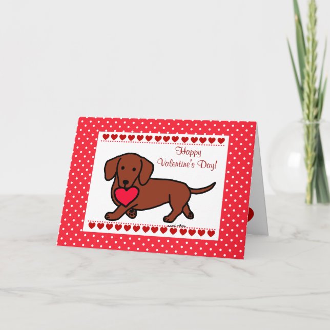 Cartes Pour Fêtes Annuelles Dachshund Valentine Caricature (Devant)