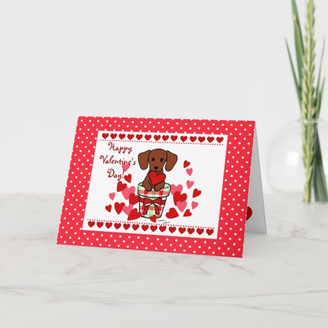 Cartes Pour Fêtes Annuelles Dachshund Valentine Caricature (Devant)
