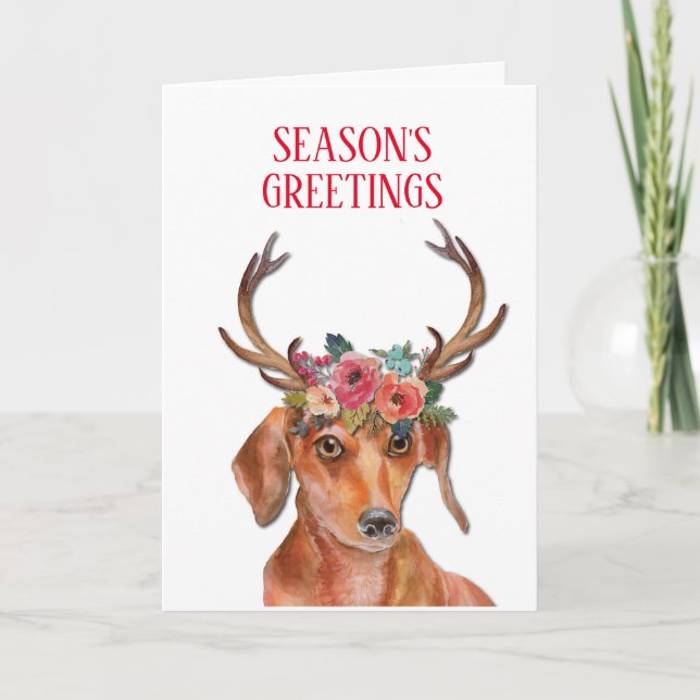 Cartes Pour Fêtes Annuelles Dachshund Weiner Doxie Daxi Chien Floral Antlers (Devant)