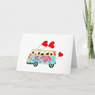 Cartes Pour Fêtes Annuelles Dachshunds dans leur fourgon hippie de l'amour