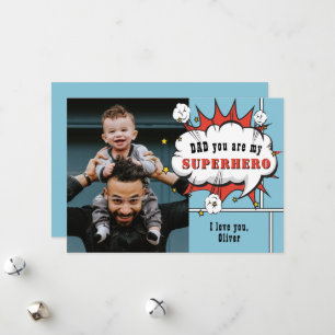 Cartes Pour Fêtes Annuelles Dad Superhero Comic Speech Bubble Photo 