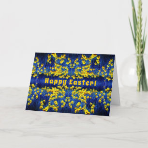 Cartes Pour Fêtes Annuelles Daffodil Fleurs Printemps Oeuf Pâques Bleu Jaune R