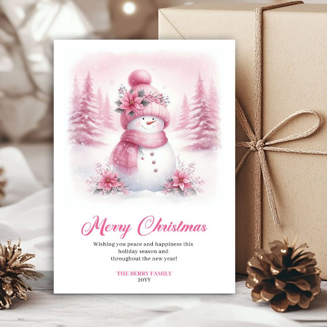 Cartes Pour Fêtes Annuelles Dainty pink snowman kids greeting card editable (Dainty pink snowman kids greeting card editable)