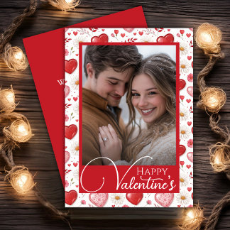 Cartes Pour Fêtes Annuelles Daisy and Hearts Happy Valentine's Custom Photo