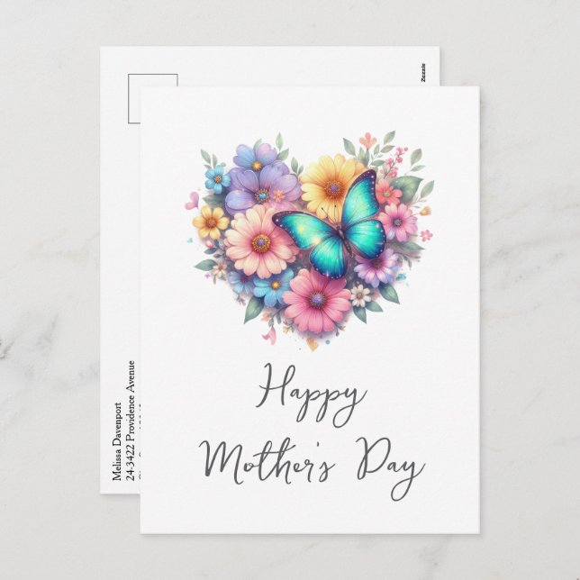 Cartes Pour Fêtes Annuelles Daisy Flowers with a Blue Butterfly Mother's Day (Devant / Derrière)