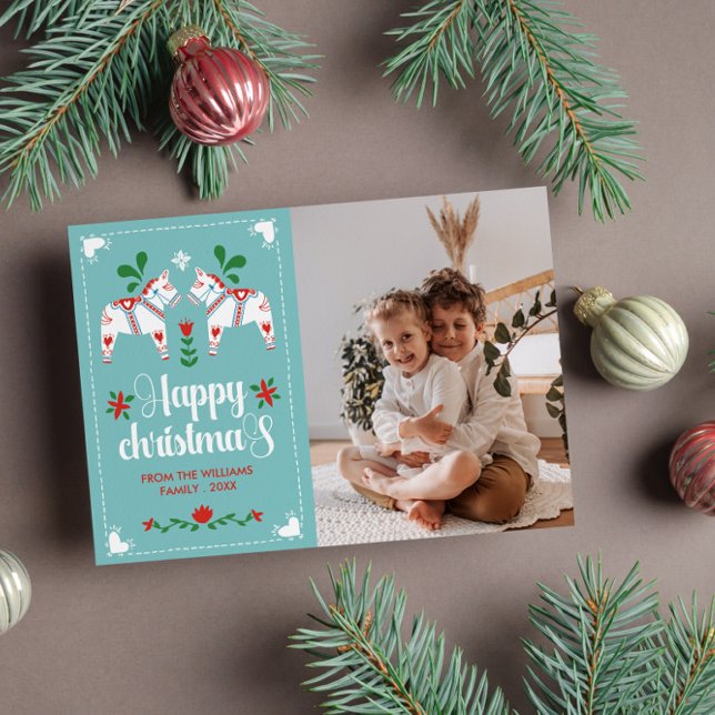 Cartes Pour Fêtes Annuelles Dala Suédoise Cheval Folk Art Joyeux Noël (Créateur téléchargé)